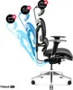 An ergonomic office chair shown from the side with multiple reclining positions indicated by blue overlays and circular icons with angles. Voir les images du produit