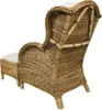 A wicker armchair with a matching ottoman, shown from the back and side on a white background. Produktbild-Vorschau
