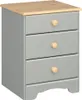 A three-drawer nightstand with a wooden top and gray drawers. Anteprima dell’immagine prodotto