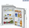 An open refrigerator showing its interior and contents, with dimensions indicated. Voir les images du produit