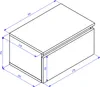 An isometric technical drawing of a black bedside table with dimensions indicated by blue lines and numbers. Produktbild-Vorschau