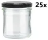 A clear glass jar with a black lid is shown against a white background, with the text '25x' to the right. Produktbild-Vorschau