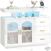 HOMCOM: Credenza alta lucida con illuminazione a LED, prese Anteprima dell’immagine prodotto 1