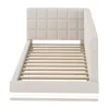 A white upholstered bed frame with a slatted wooden base, shown from a top-down perspective. Produktbild-Vorschau