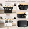 A collage showcasing a kitchen island in black and white, with close-up views of its features. Podgląd zdjęcia produktu