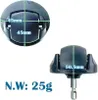 Two views of a black replacement wheel for a robot vacuum cleaner, with dimensions and weight indicated. Produktbild-Vorschau