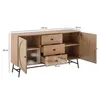 A wooden sideboard with dimensions indicated by text overlays. Produktbild-Vorschau