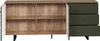 A sideboard with open doors and drawers, showing its interior and exterior. Podgląd zdjęcia produktu