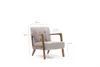 A cream-colored armchair with wooden legs and armrests, shown with dimensions indicated by lines and text. Produktbild-Vorschau