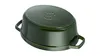 The image shows the underside of a green oval cast iron pot with handles. Náhled obrázku produktu