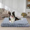 A dog is lying on a gray dog bed in a well-decorated room with a chair and flowers. Podgląd zdjęcia produktu