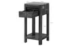 A dark wooden side table with dimensions indicated by text overlays. Anteprima dell’immagine prodotto