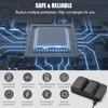 A digital circuit board graphic with a central processor, and icons representing safety features below, along with a product shot of a battery charger. Náhled obrázku produktu