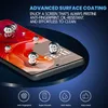 A smartphone screen protector is shown with water droplets on it, illustrating its water-resistant properties. The background is a dark blue gradient with text describing the product's features. Produktbild-Vorschau