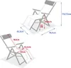 Diagrams showing the dimensions of a reclining garden chair in two different positions. Produktbild-Vorschau