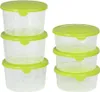 A set of clear plastic food containers with green lids, stacked in two groups. Náhľad obrázku produktu