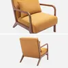 Two views of a single ocher cord armchair with a wooden frame against a white background. Anteprima dell’immagine prodotto