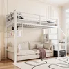 A white metal loft bed with a sofa underneath, set up in a room with light-colored walls and a window. Anteprima dell’immagine prodotto