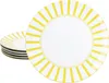 A stack of plates and one plate in the foreground, all with yellow stripes. Produktbild-Vorschau