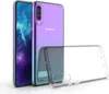 A transparent TPU phone case is shown next to a Samsung smartphone. Produktbild-Vorschau