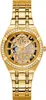 A gold-colored Guess watch with a skeleton dial and crystal embellishments on a white background. Náhľad obrázku produktu