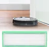 A robot vacuum cleaner on a wooden floor and a close-up of a vacuum filter. Produktbild-Vorschau
