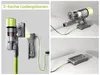 Collage showing three different charging options for a cordless vacuum cleaner. Produktbild-Vorschau