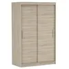 A product shot of a two-door sliding wardrobe with a wood-grain finish. Voir les images du produit