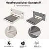 Collage showing two beds in different colors, fabric close-ups, and feature icons. Produktbild-Vorschau