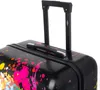 Close-up of the top of a black suitcase with a colorful paint splatter design and a retractable handle. Náhled obrázku produktu