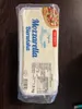 A package of mozzarella cheese on a wooden surface. Produktbild-Vorschau
