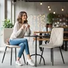 Set di 6 Sedie in velluto trapuntate MILO Beige gambe nere Anteprima dell’immagine prodotto 11