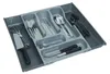 A gray cutlery organizer with various utensils inside, placed in a drawer. Produktbild-Vorschau