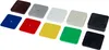 A collection of colorful square plastic shims arranged in two rows on a white background. Produktbild-Vorschau
