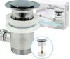 A product shot of a sink drain assembly with packaging in the background. Produktbild-Vorschau