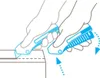 Hands holding two blue and white utility knives, one cutting a cardboard box. Produktbild-Vorschau