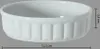 A white ceramic ramekin dish with fluted sides is shown against a gray background. Dimensions are indicated with measurement lines and text. Produktbild-Vorschau