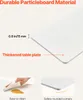 Close-up shots of a white table surface, highlighting its material, thickness, ease of cleaning, and safety features. Produktbild-Vorschau