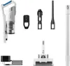 A collection of cordless vacuum cleaner parts and accessories laid out on a white background. Produktbild-Vorschau