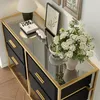 Sideboard mit 4 Schubladen und Glasplatte, Metallrahmen in Produktbild-Vorschau 4