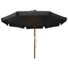 A black umbrella with a wooden pole is shown against a white background. Produktbild-Vorschau