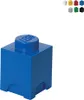 A blue LEGO storage brick is shown against a white background. A smaller inset image shows multiple LEGO bricks in various colors. Produktbild-Vorschau