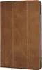 A brown leather tablet case is shown from a slightly angled side view. Produktbild-Vorschau