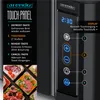 A close-up of a toaster's touch panel and control interface, with accompanying text and diagrams explaining its functions. The left side shows a collage of toast images. Produktbild-Vorschau