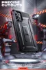 A rugged phone case is displayed in a futuristic, industrial setting with robotic arms. Produktbild-Vorschau