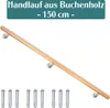 A wooden handrail with metal brackets and screws on a white background. Produktbild-Vorschau