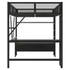 A loft bed with a desk and drawers underneath, shown from the front against a white background. Produktbild-Vorschau