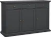 A dark gray sideboard with three doors and three drawers, set against a white background. Produktbild-Vorschau