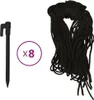 A black ground stake and a bundle of black rope are shown against a white background. A purple circle with 'x8' inside is also visible. Voir les images du produit