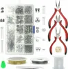 A flat lay of a jewelry making kit, including tools, findings, and wires, arranged on a white background. Produktbild-Vorschau